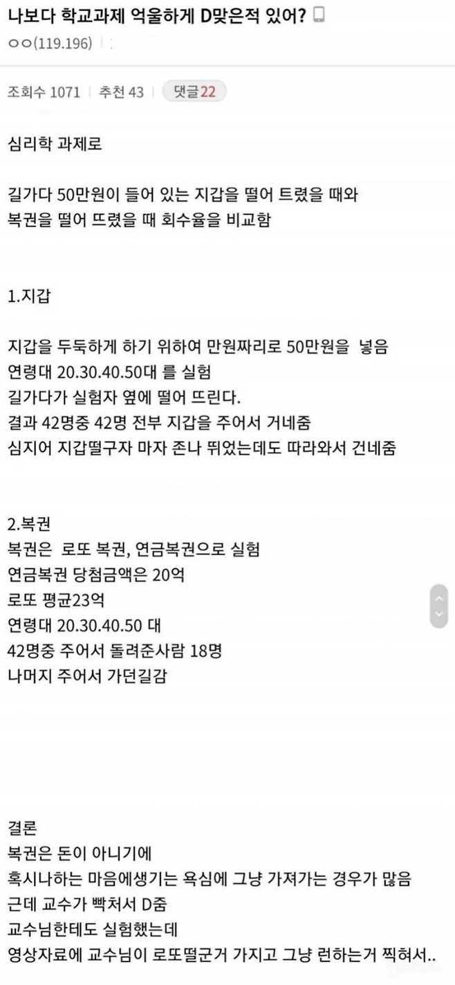 학교 과제를 억울하게 D 받은 대학생